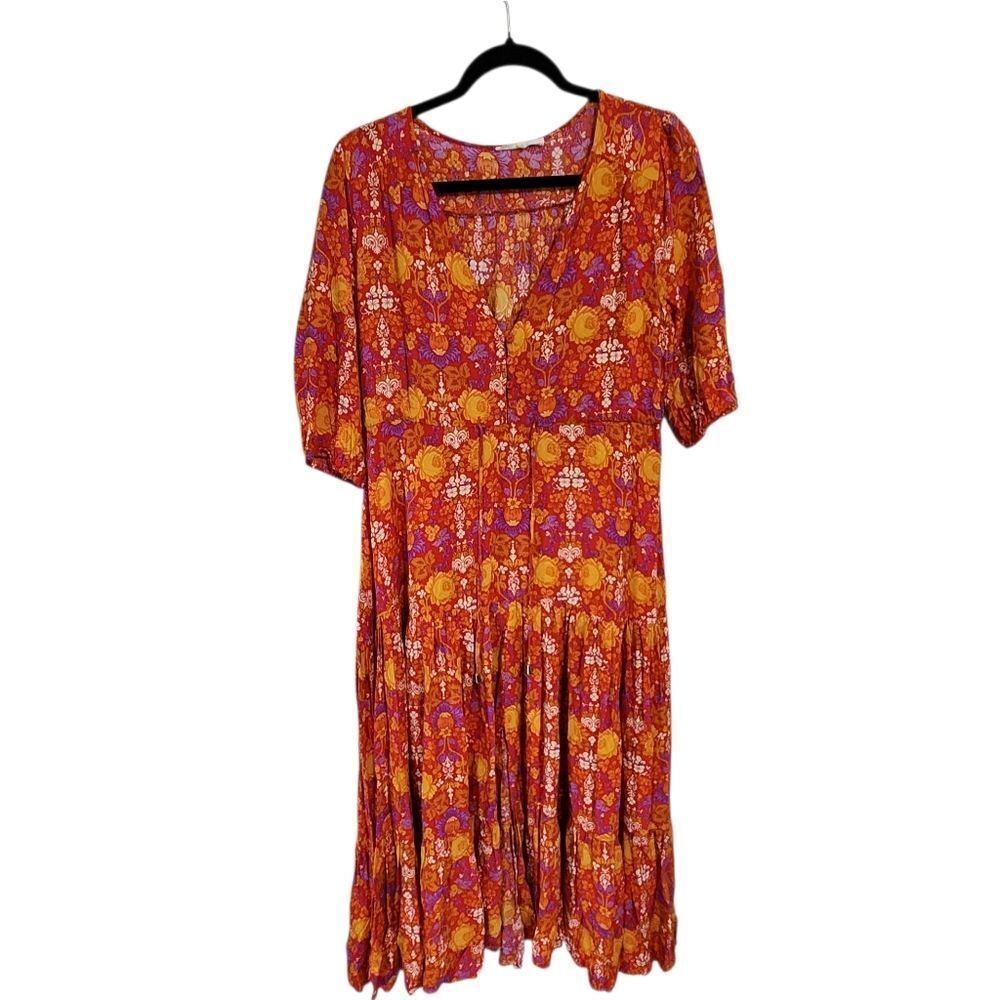 Abel The Label Midi Maxi Dress S Floral Tiered Boho Bloomcore